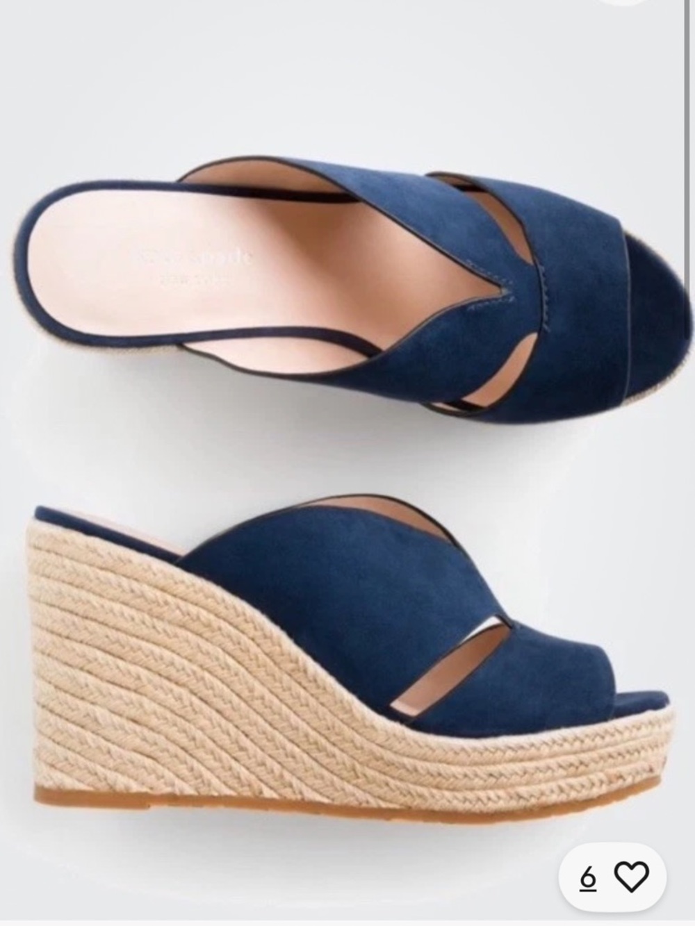 kate spade Navy Suede Espadrille Wedge Slides 7.5